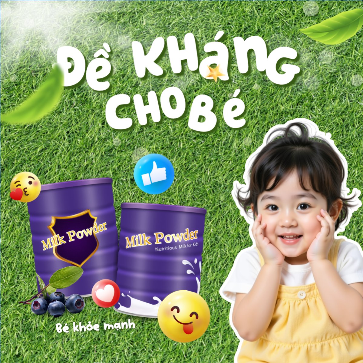 Mẫu Bài post MXH vuông Em bé, baby, trẻ em, kids, sữa, milk, đồ ăn, food, thực phẩm, ẩm thực, nước uống, drink — LayerPic