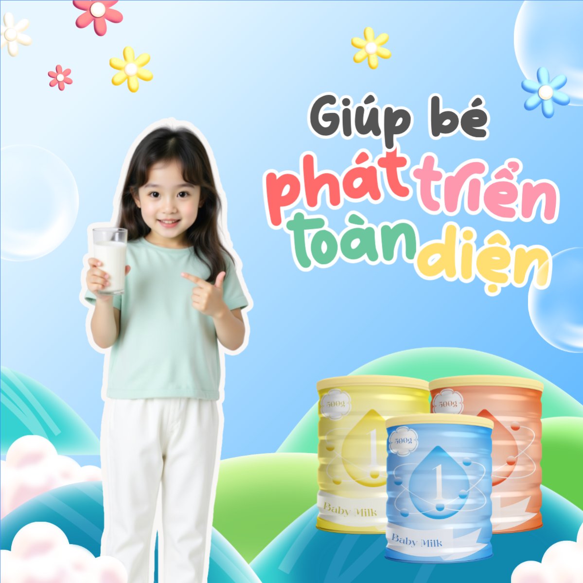 Mẫu Bài post MXH vuông Em bé, baby, trẻ em, kids, sữa, milk, đồ ăn, food, thực phẩm, ẩm thực, món ăn, F&B, thức ăn — LayerPic