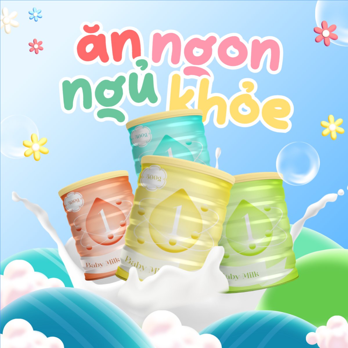 Mẫu Bài post MXH vuông Em bé, baby, trẻ em, kids, sữa, milk, đồ ăn, food, thực phẩm, ẩm thực, món ăn, F&B, thức ăn — LayerPic
