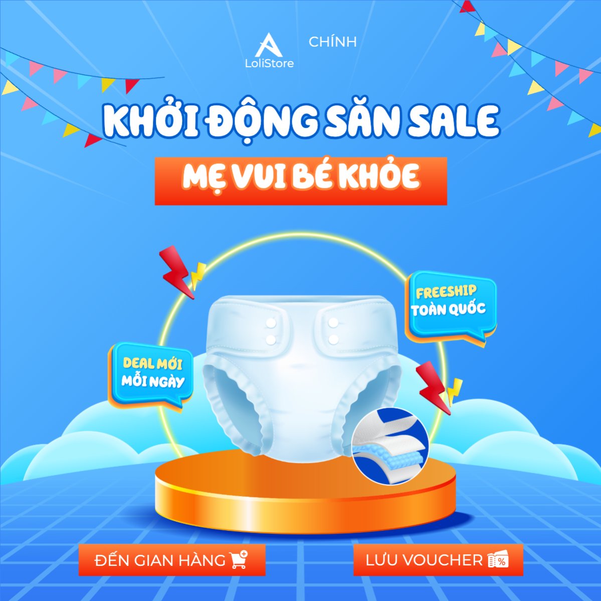 Mẫu Bài post MXH vuông Kids, baby, trẻ em, giảm giá, ưu đãi, sale, sức khỏe, tả, bỉm, quảng cáo, sự kiện, event — LayerPic