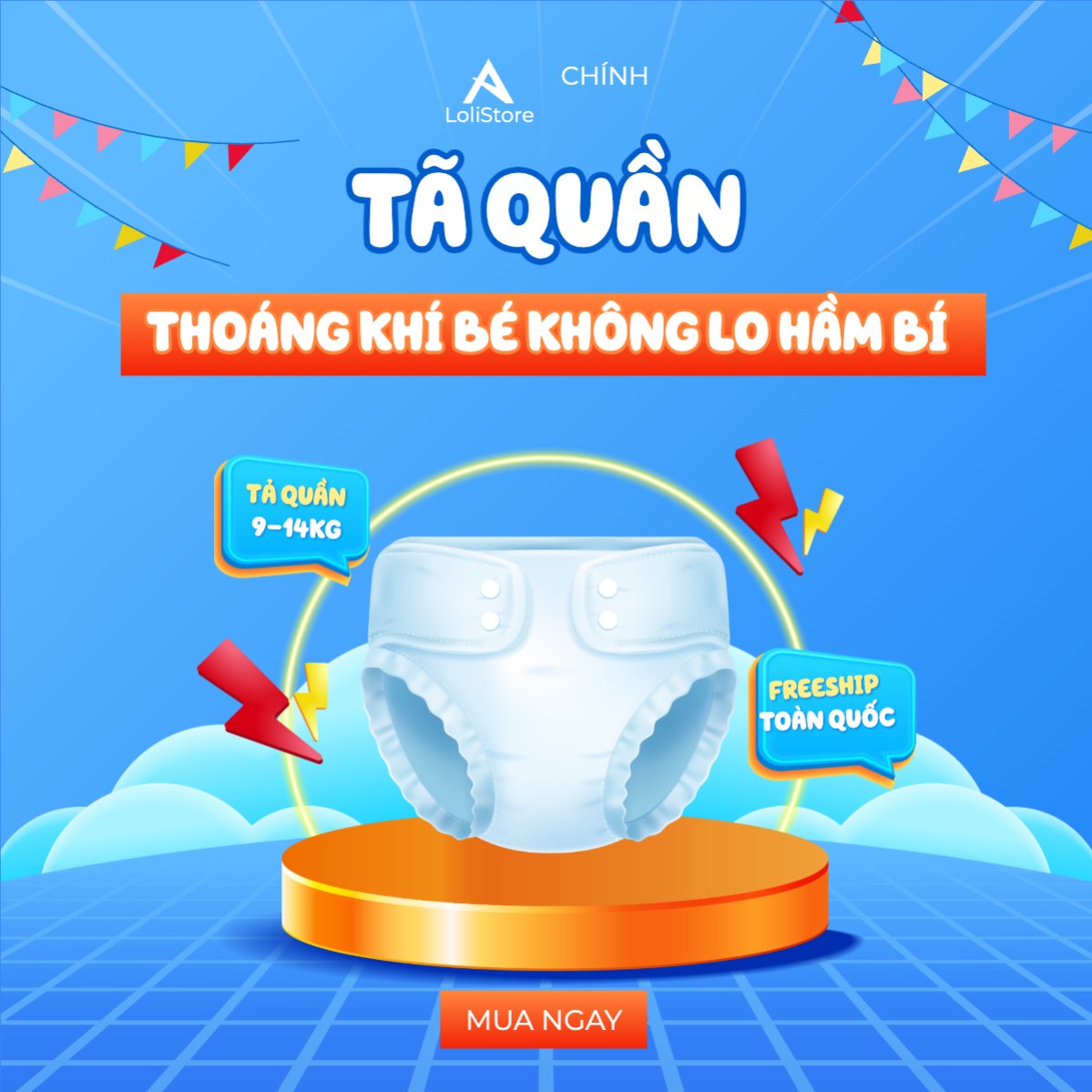 Mẫu Bài post MXH vuông Kids, baby, trẻ em, giảm giá, ưu đãi, sale, sức khỏe, tả, bỉm, quảng cáo, sự kiện, event — LayerPic