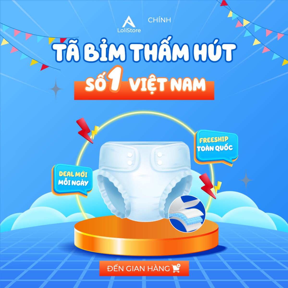 Mẫu Bài post MXH vuông Kids, baby, trẻ em, giảm giá, ưu đãi, sale, sức khỏe, tả, bỉm, quảng cáo, sự kiện, event — LayerPic