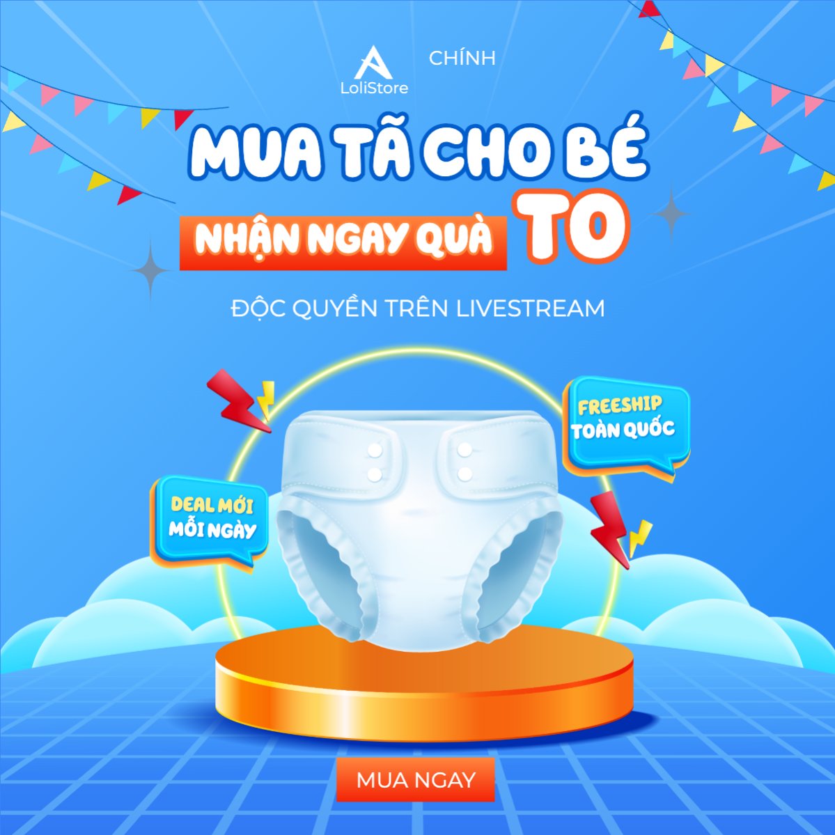 Mẫu Bài post MXH vuông Kids, baby, trẻ em, giảm giá, ưu đãi, sale, sức khỏe, tả, bỉm, quảng cáo, sự kiện, event — LayerPic