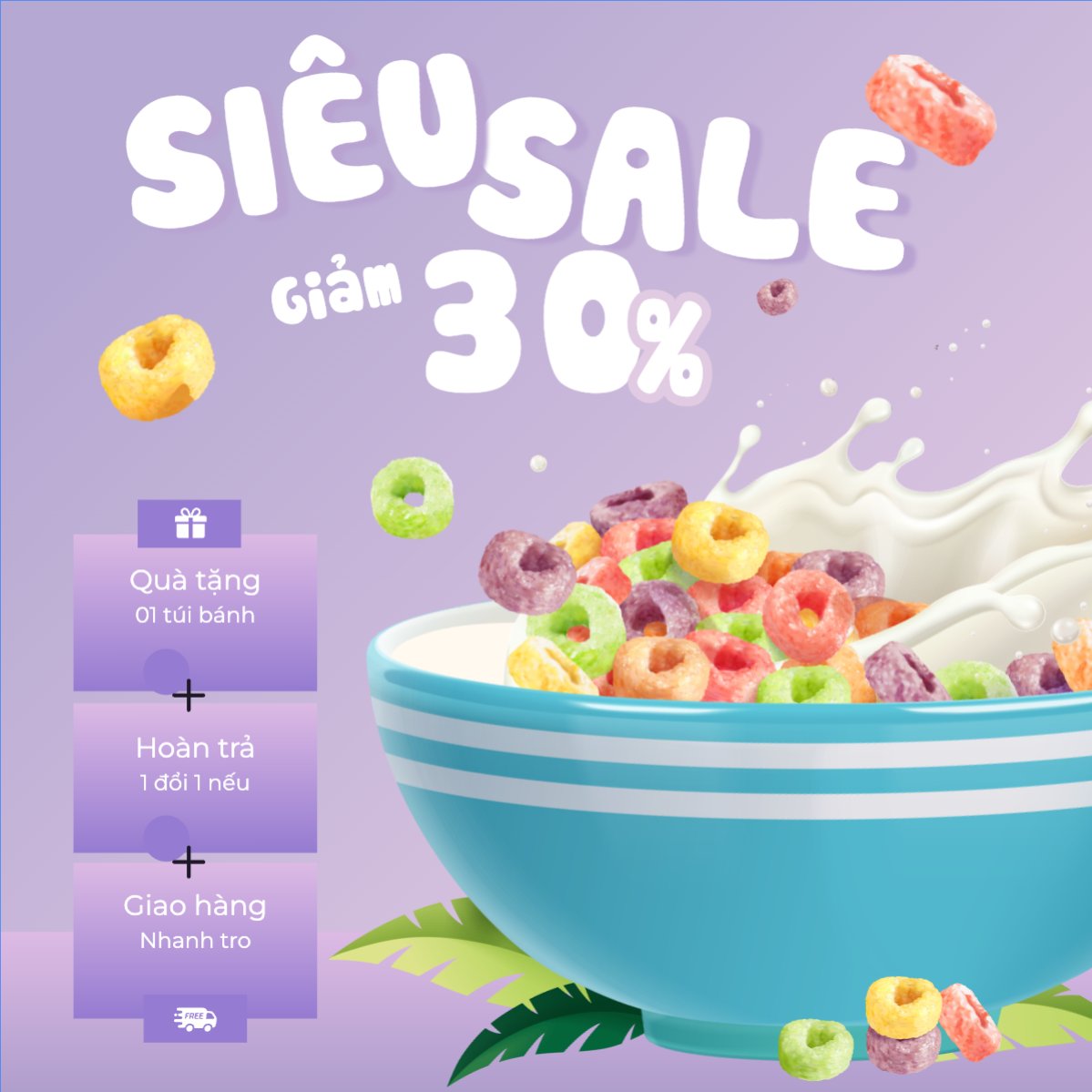 Mẫu Bài post MXH vuông Em bé, baby, trẻ em, kids, ngũ cốc, cereal, đồ ăn, food, thực phẩm, ẩm thực, món ăn, F&B, thức ăn — LayerPic