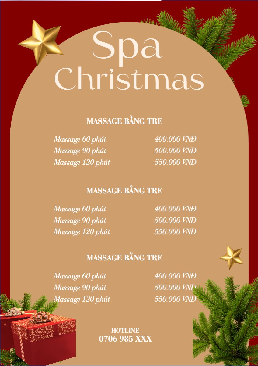 Mẫu Menu tờ rời (dọc) Spa chirstmas — LayerPic