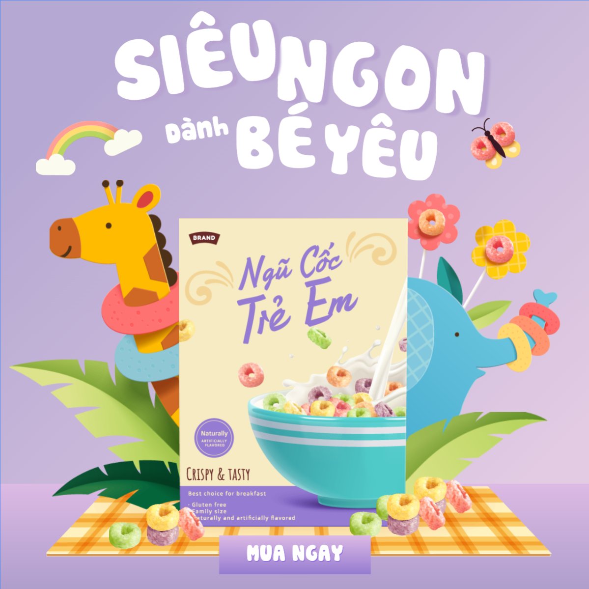 Mẫu Bài post MXH vuông Em bé, baby, trẻ em, kids, ngũ cốc, cereal, đồ ăn, food, thực phẩm, ẩm thực, món ăn, F&B, thức ăn — LayerPic