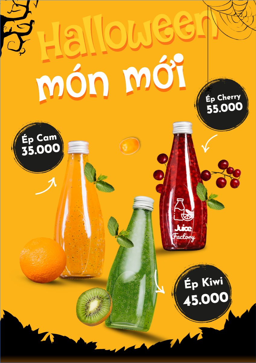 Mẫu Menu tờ rời (dọc) Halloween, nước uống, juice, giải khát, F&B, drink — LayerPic