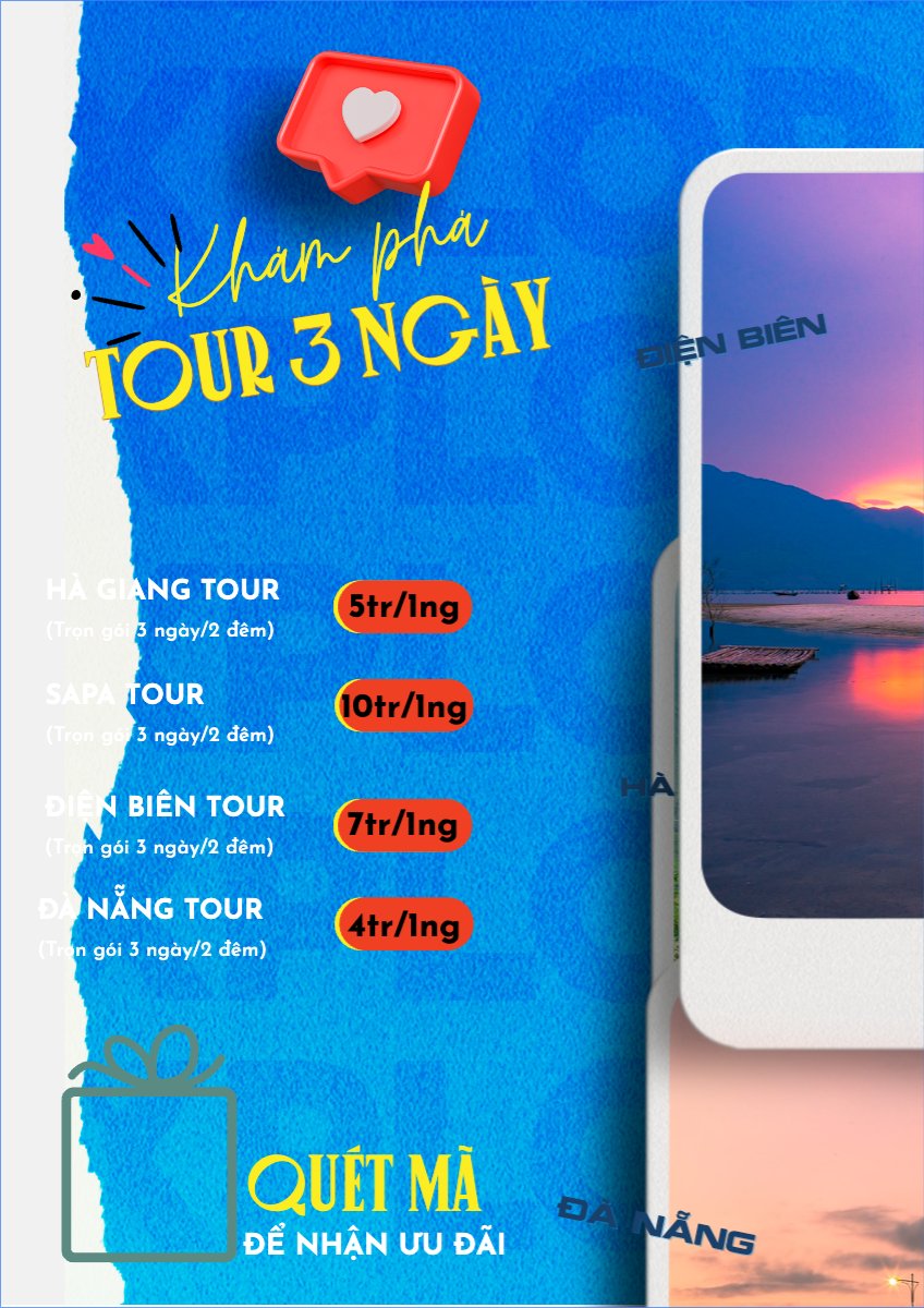 Mẫu Menu tờ rời (dọc) Du lịch, travel, tourism, trải nghiệm, khám phá — LayerPic