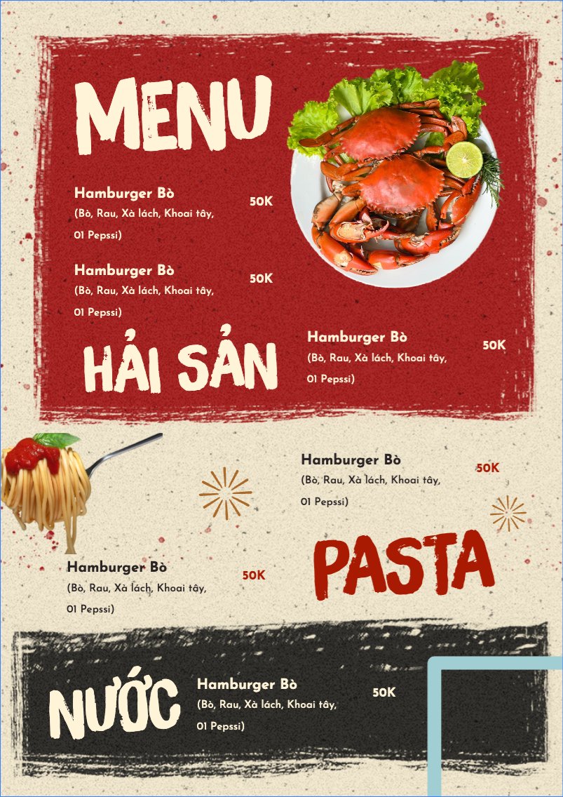 Mẫu Menu tờ rời (dọc) Đồ ăn, food, thực phẩm, ẩm thực, món ăn, F&B, nhà hàng, thức ăn, hải sản — LayerPic