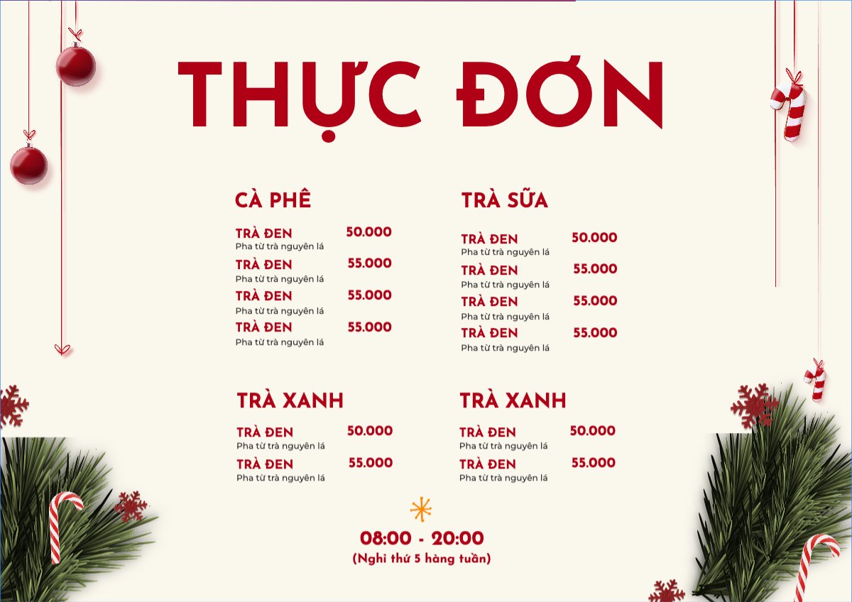 Mẫu Menu tờ rời (ngang) Giáng sinh, Christmas, Noel, 25/12, nước uống, juice, giải khát, F&B, drink — LayerPic