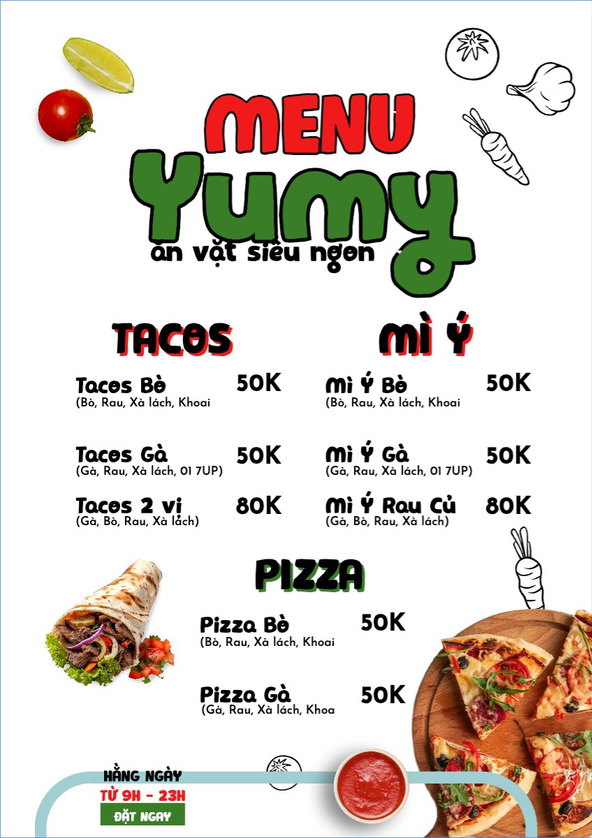 Mẫu Menu tờ rời (dọc) Đồ ăn, food, thực phẩm, ẩm thực, món ăn, F&B, nhà hàng, thức ăn, pizza — LayerPic