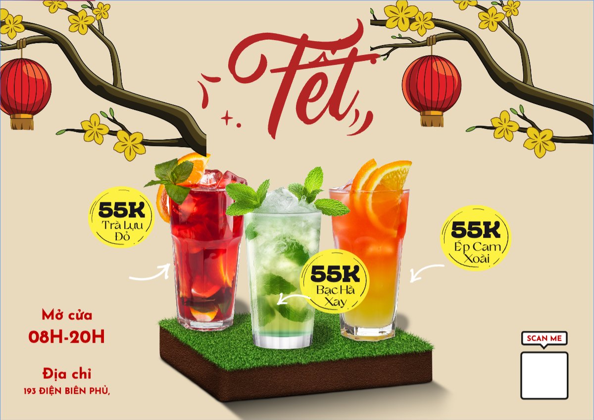 Mẫu Menu tờ rời (ngang) Tết, Xuân, Ất tỵ, năm 2025, 2025, nước uống, juice, giải khát, F&B, drink — LayerPic