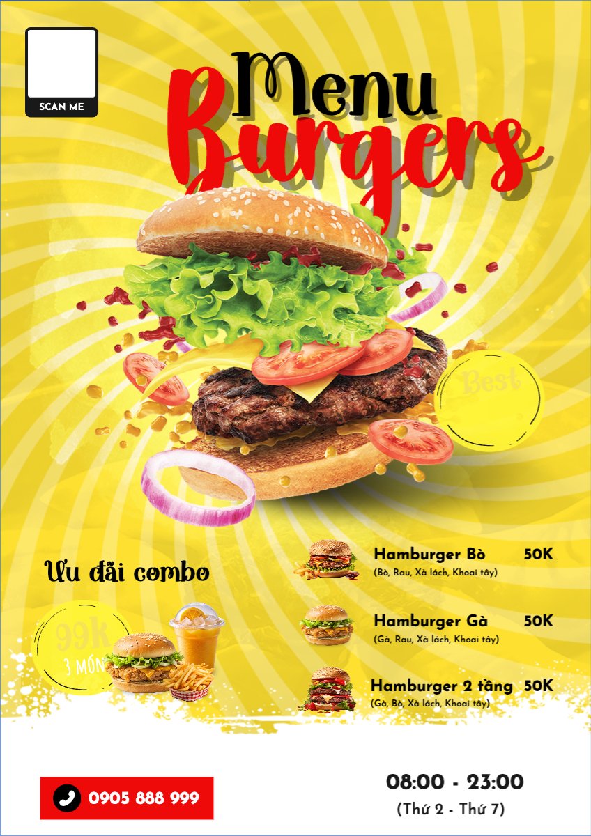 Mẫu Menu tờ rời (dọc) Đồ ăn, food, thực phẩm, ẩm thực, món ăn, F&B, nhà hàng, thức ăn, hamburger — LayerPic