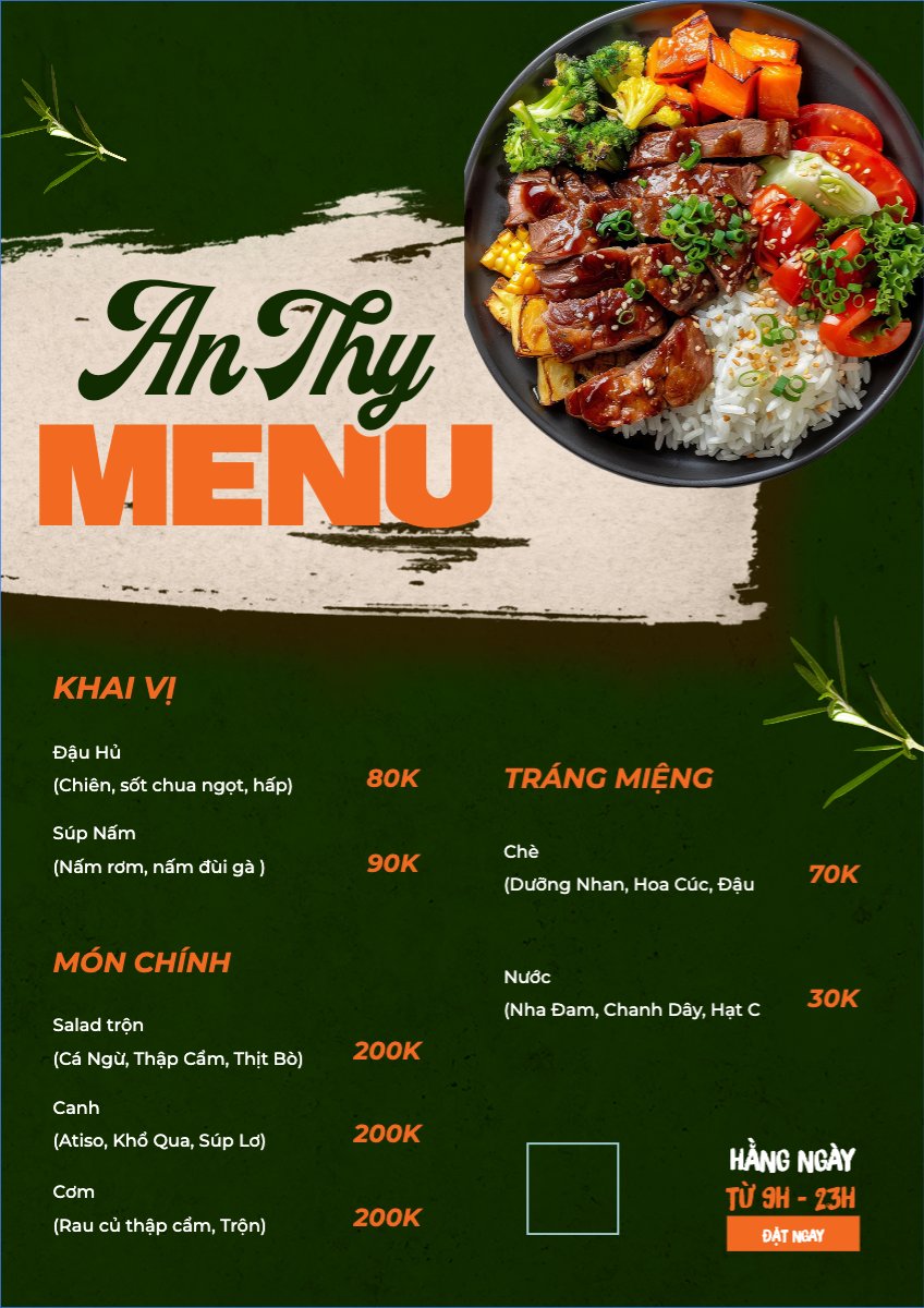 Mẫu Menu tờ rời (dọc) Đồ ăn, food, thực phẩm, ẩm thực, món ăn, F&B, nhà hàng, thức ăn, cơm — LayerPic