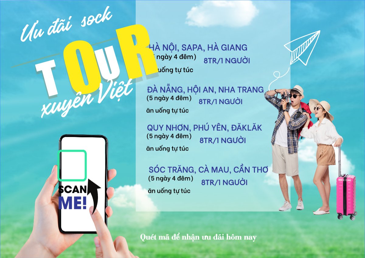 Mẫu Menu tờ rời (ngang) Du lịch, travel, tourism, trải nghiệm, khám phá — LayerPic