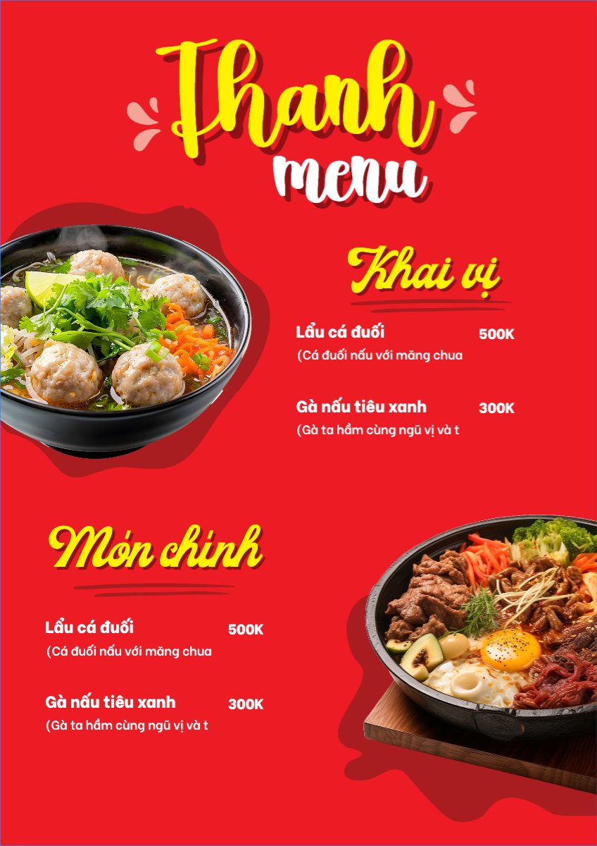 Mẫu Menu tờ rời (dọc) Đồ ăn, food, thực phẩm, ẩm thực, món ăn, F&B, nhà hàng, thức ăn, cơm — LayerPic