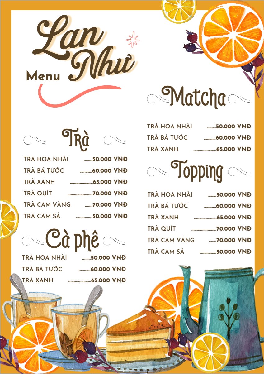 Mẫu Menu tờ rời (dọc) Nước uống, juice, giải khát, F&B, drink, nước ép — LayerPic
