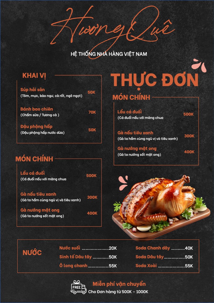 Mẫu Menu tờ rời (dọc) Đồ ăn, food, thực phẩm, ẩm thực, món ăn, F&B, nhà hàng, thức ăn — LayerPic