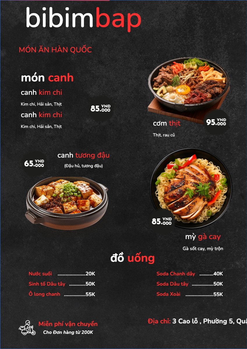 Mẫu Menu tờ rời (dọc) Đồ ăn, food, thực phẩm, ẩm thực, món ăn, F&B, nhà hàng, thức ăn, món Hàn — LayerPic