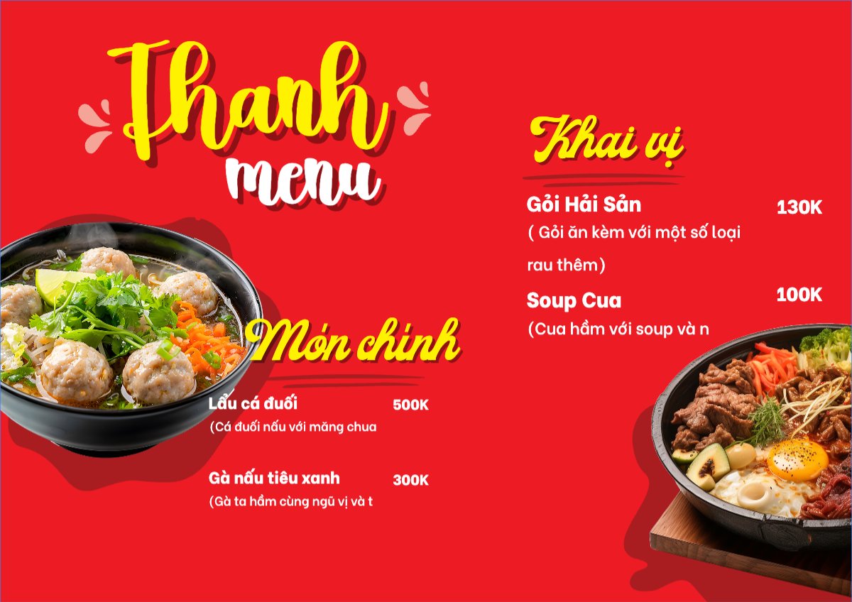 Mẫu Menu tờ rời (ngang) Đồ ăn, food, thực phẩm, ẩm thực, món ăn, F&B, nhà hàng, thức ăn, Korean food, món Hàn — LayerPic
