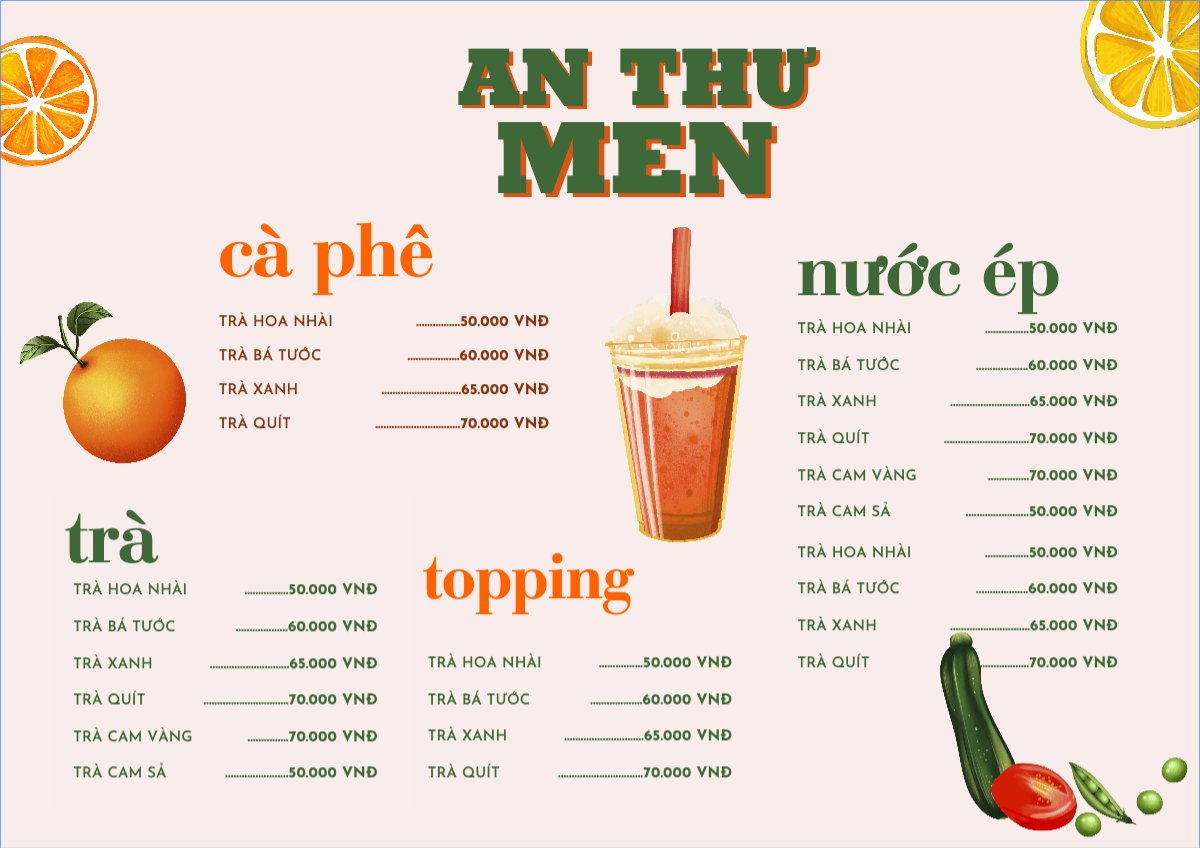 Mẫu Menu tờ rời (ngang) Nước uống, juice, giải khát, F&B, drink, nước ép, juice — LayerPic