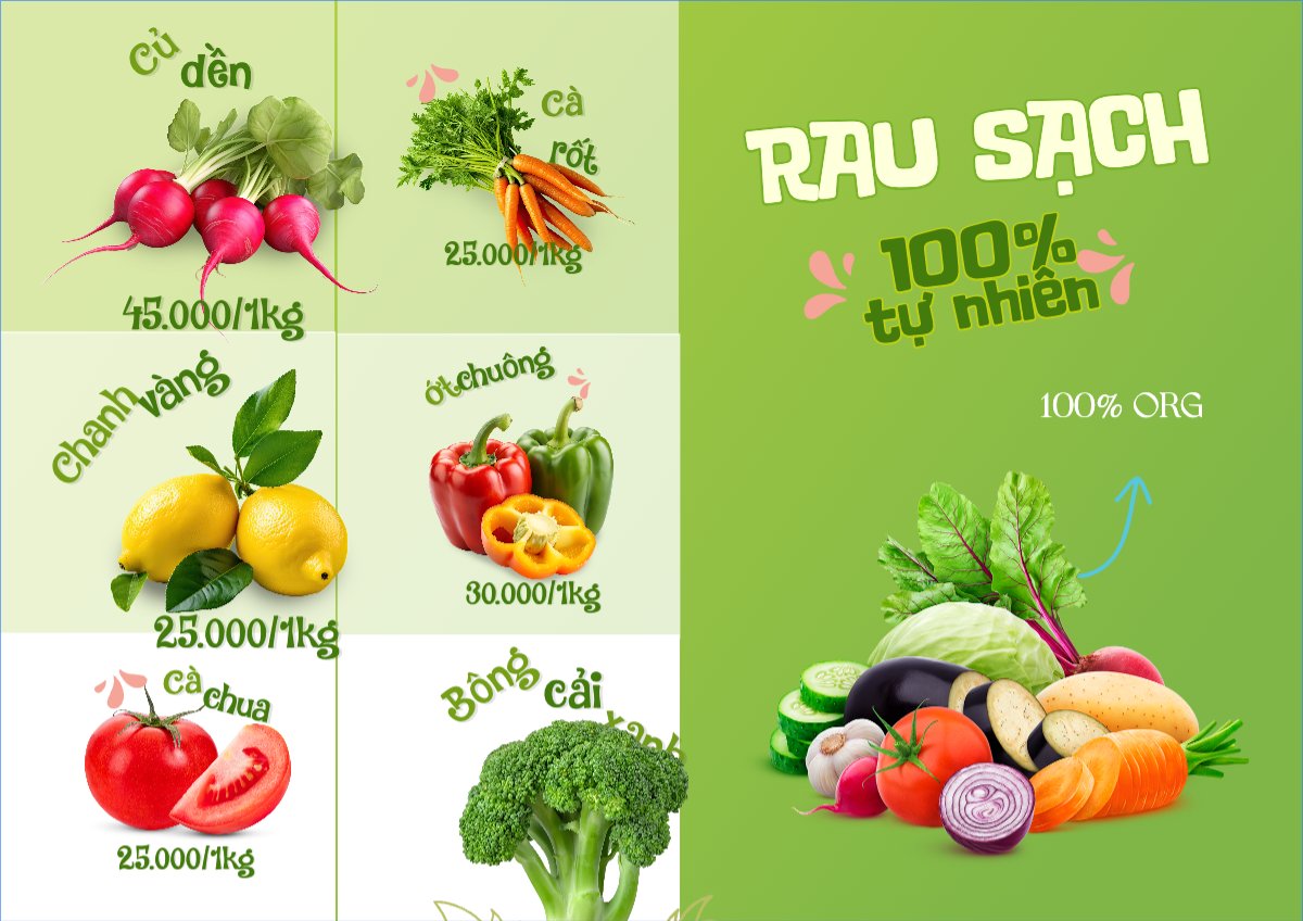Mẫu Menu tờ rời (ngang) Nông sản, agricultural, farm, vegetable, rau củ quả — LayerPic