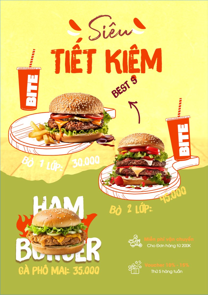 Mẫu Menu tờ rời (dọc) Đồ ăn, food, thực phẩm, ẩm thực, món ăn, F&B, nhà hàng, thức ăn, hambuger — LayerPic
