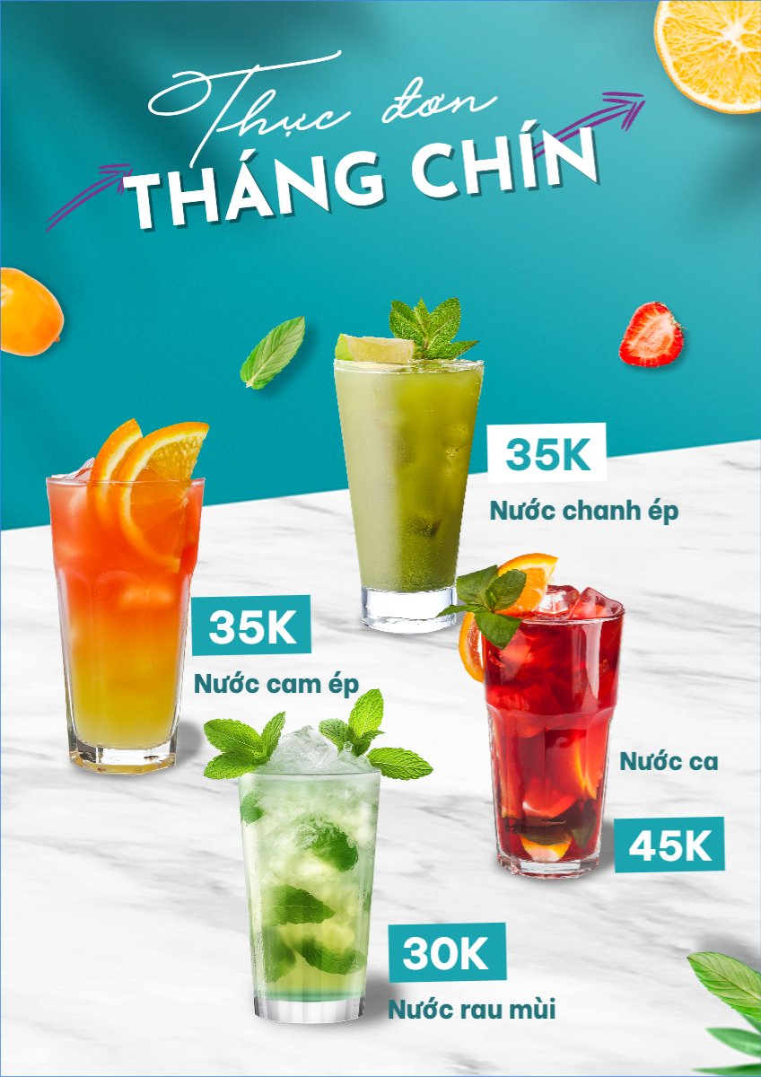 Mẫu Menu tờ rời (dọc) Nước uống, juice, giải khát, F&B, drink — LayerPic