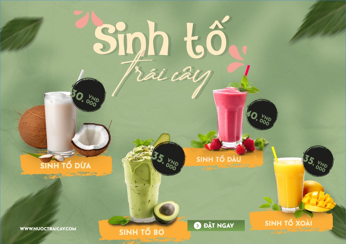 Mẫu Menu tờ rời (ngang) Nước uống, juice, giải khát, F&B, drink, nước ép — LayerPic