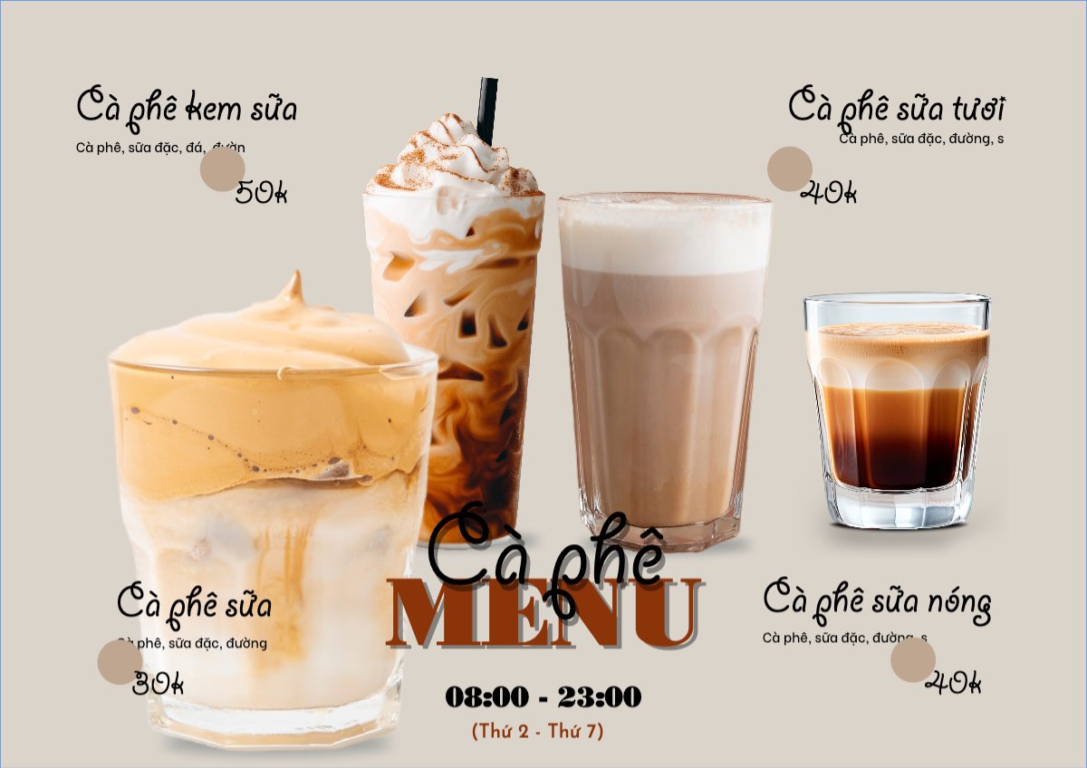 Mẫu Menu tờ rời (ngang) Nước uống, juice, giải khát, F&B, drink, coffee, cà phê — LayerPic
