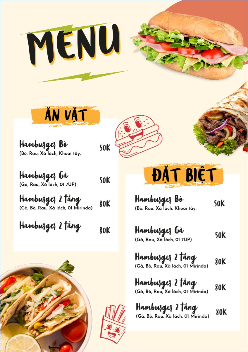 Mẫu Menu tờ rời (dọc) Đồ ăn, food, thực phẩm, ẩm thực, món ăn, F&B, nhà hàng, thức ăn — LayerPic