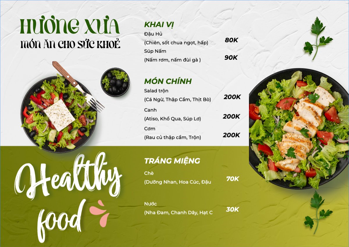 Mẫu Menu tờ rời (ngang) Đồ ăn, food, thực phẩm, ẩm thực, món ăn, F&B, nhà hàng, thức ăn, healthy, lành mạnh — LayerPic