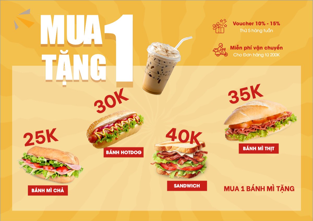 Mẫu Menu tờ rời (ngang) Đồ ăn, food, thực phẩm, ẩm thực, món ăn, F&B, nhà hàng, thức ăn, món ăn việt, bánh mì — LayerPic