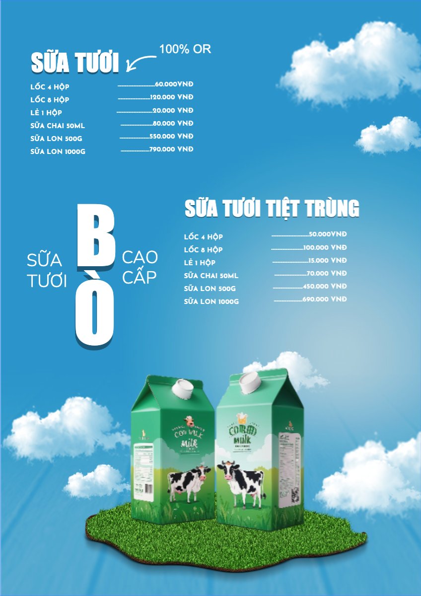 Mẫu Menu tờ rời (dọc) Nước uống, juice, giải khát, F&B, drink, sữa, milk — LayerPic