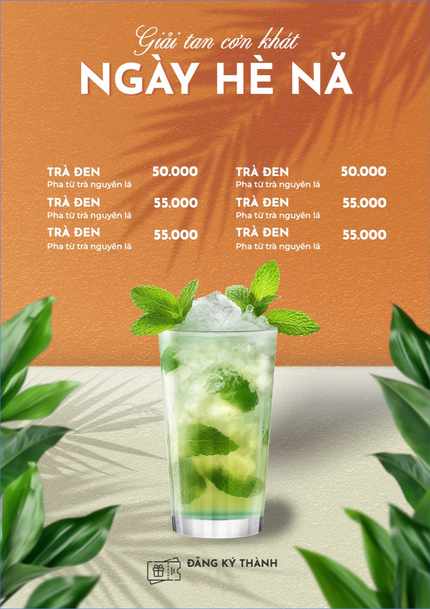 Mẫu Menu tờ rời (dọc) Nước uống, juice, giải khát, F&B, drink, nước ép — LayerPic