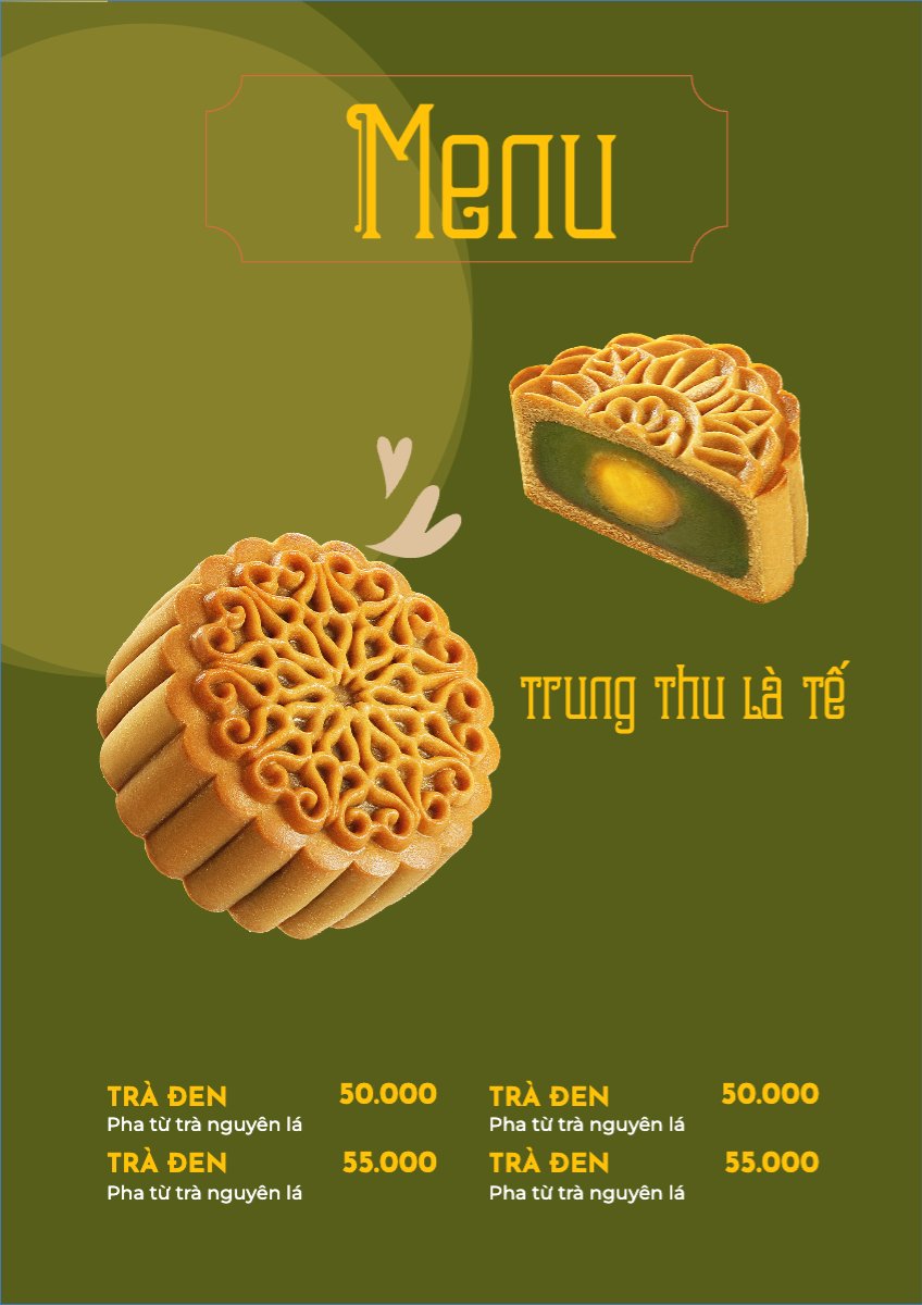 Mẫu Menu tờ rời (dọc) Đồ ăn, food, thực phẩm, ẩm thực, món ăn, F&B, nhà hàng, thức ăn, cake, trung thu — LayerPic