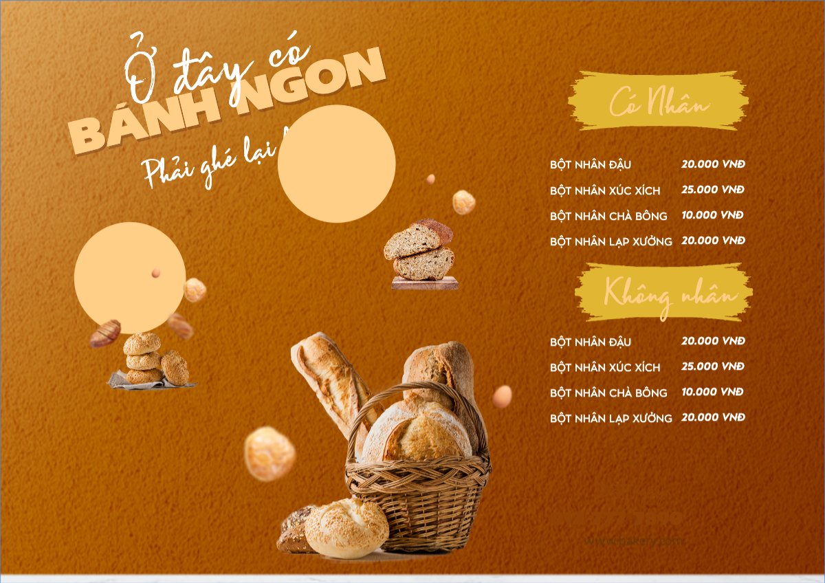 Mẫu Menu tờ rời (ngang) Đồ ăn, food, thực phẩm, ẩm thực, món ăn, F&B, nhà hàng, thức ăn, bánh mì, bread — LayerPic