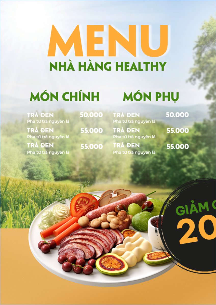 Mẫu Menu tờ rời (dọc) Đồ ăn, food, thực phẩm, ẩm thực, món ăn, F&B, nhà hàng, thức ăn, healthy food — LayerPic