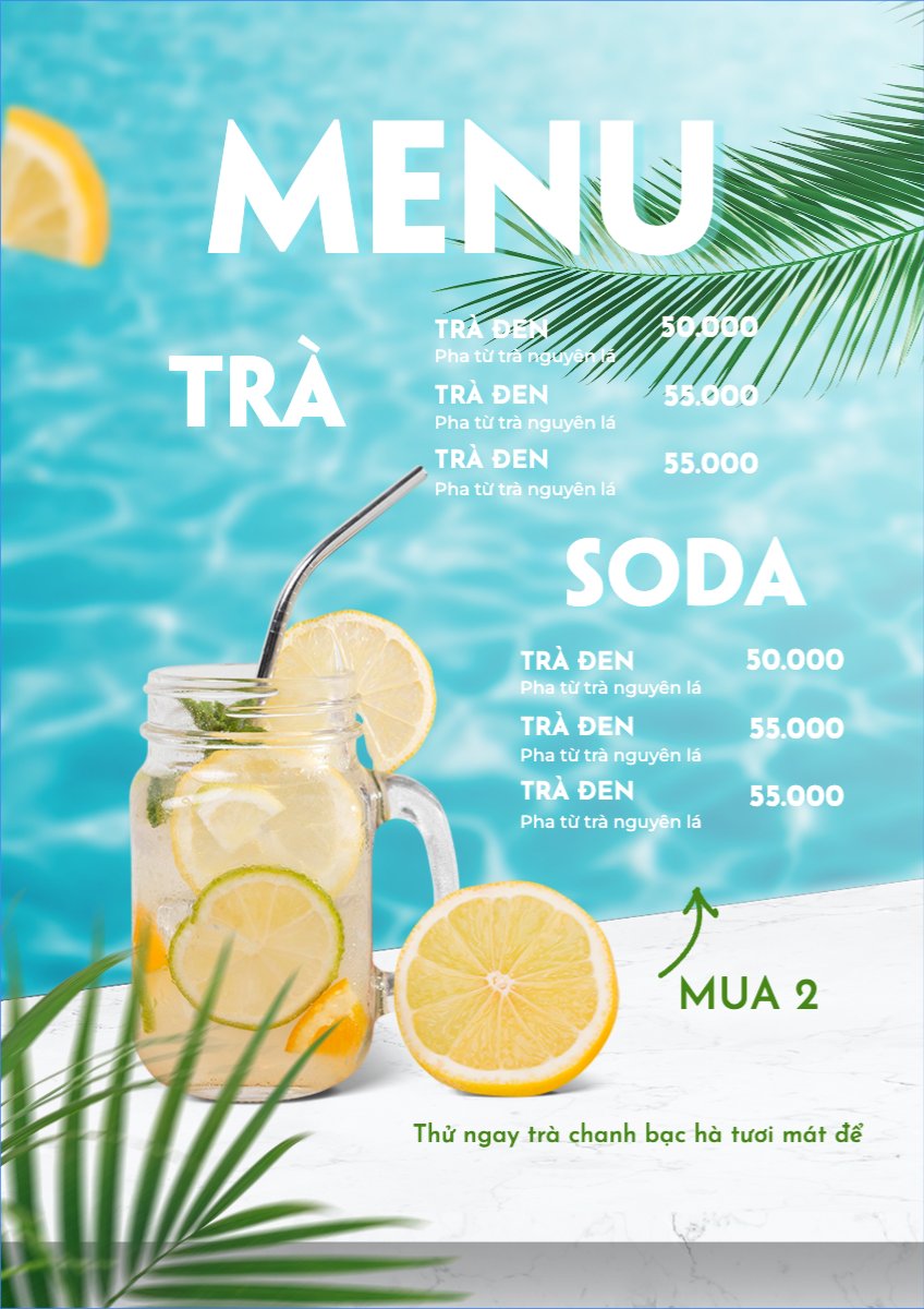 Mẫu Menu tờ rời (dọc) Nước uống, juice, giải khát, F&B, drink, nước ép — LayerPic