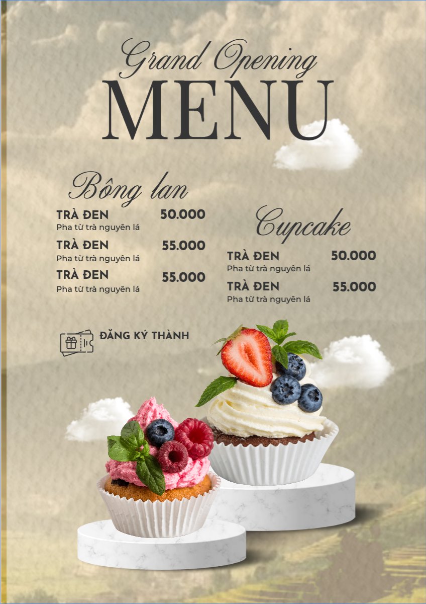 Mẫu Menu tờ rời (dọc) Đồ ăn, food, thực phẩm, ẩm thực, món ăn, F&B, nhà hàng, thức ăn, cake, bánh ngọt — LayerPic