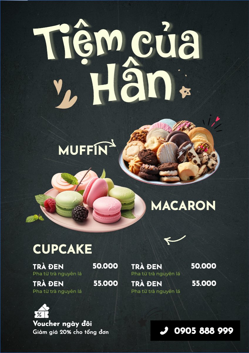 Mẫu Menu tờ rời (dọc) Đồ ăn, food, thực phẩm, ẩm thực, món ăn, F&B, nhà hàng, thức ăn, cake, bakery, bánh ngọt, macaron — LayerPic