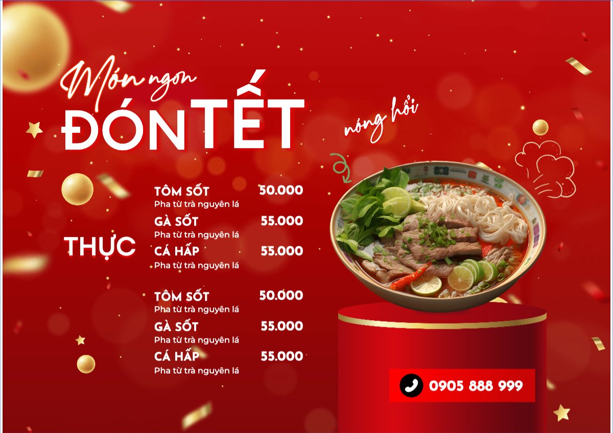 Mẫu Menu tờ rời (ngang) Đồ ăn, food, thực phẩm, ẩm thực, món ăn, F&B, nhà hàng, thức ăn, phở — LayerPic