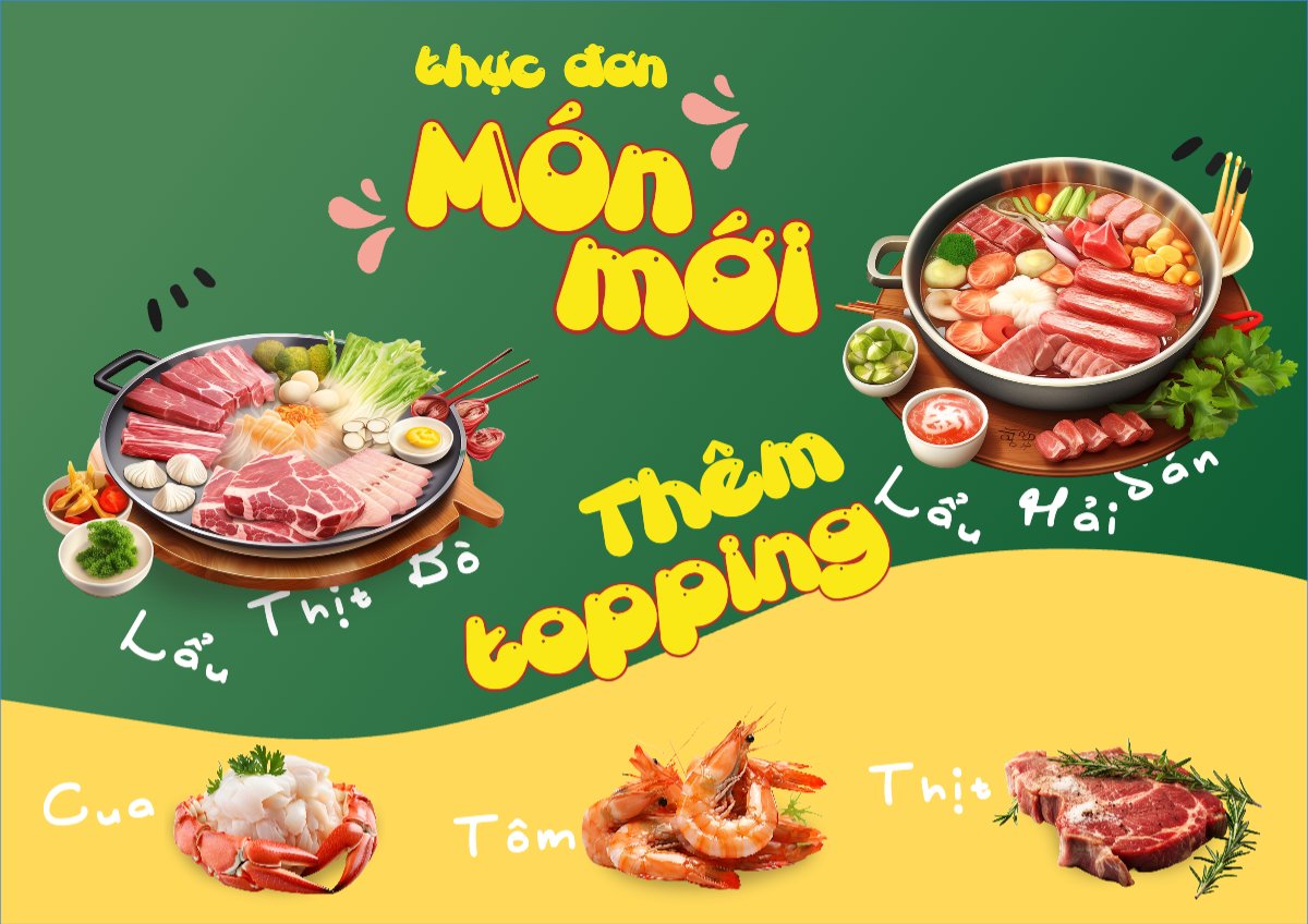 Mẫu Menu tờ rời (ngang) Đồ ăn, food, thực phẩm, ẩm thực, món ăn, F&B, nhà hàng, thức ăn, nhà hàng, lẩu, hot pot — LayerPic