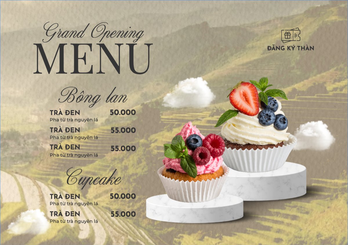 Mẫu Menu tờ rời (ngang) Đồ ăn, food, thực phẩm, ẩm thực, món ăn, F&B, nhà hàng, thức ăn, bánh ngọt, cake — LayerPic