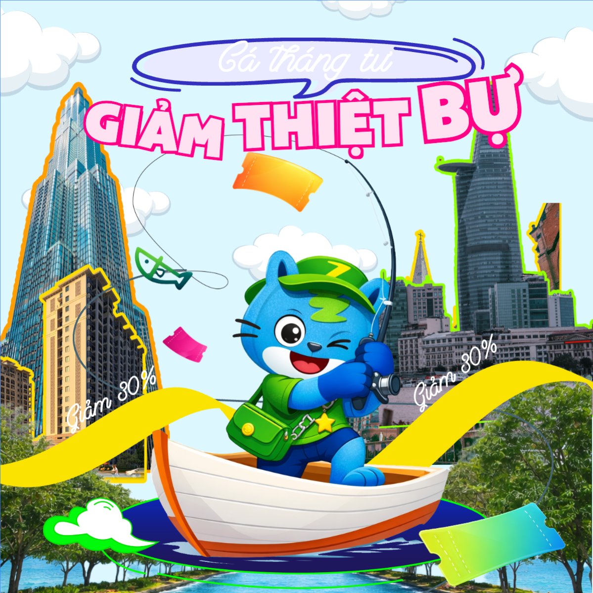 Mẫu Bài post MXH vuông Giảm giá cá tháng tư — LayerPic