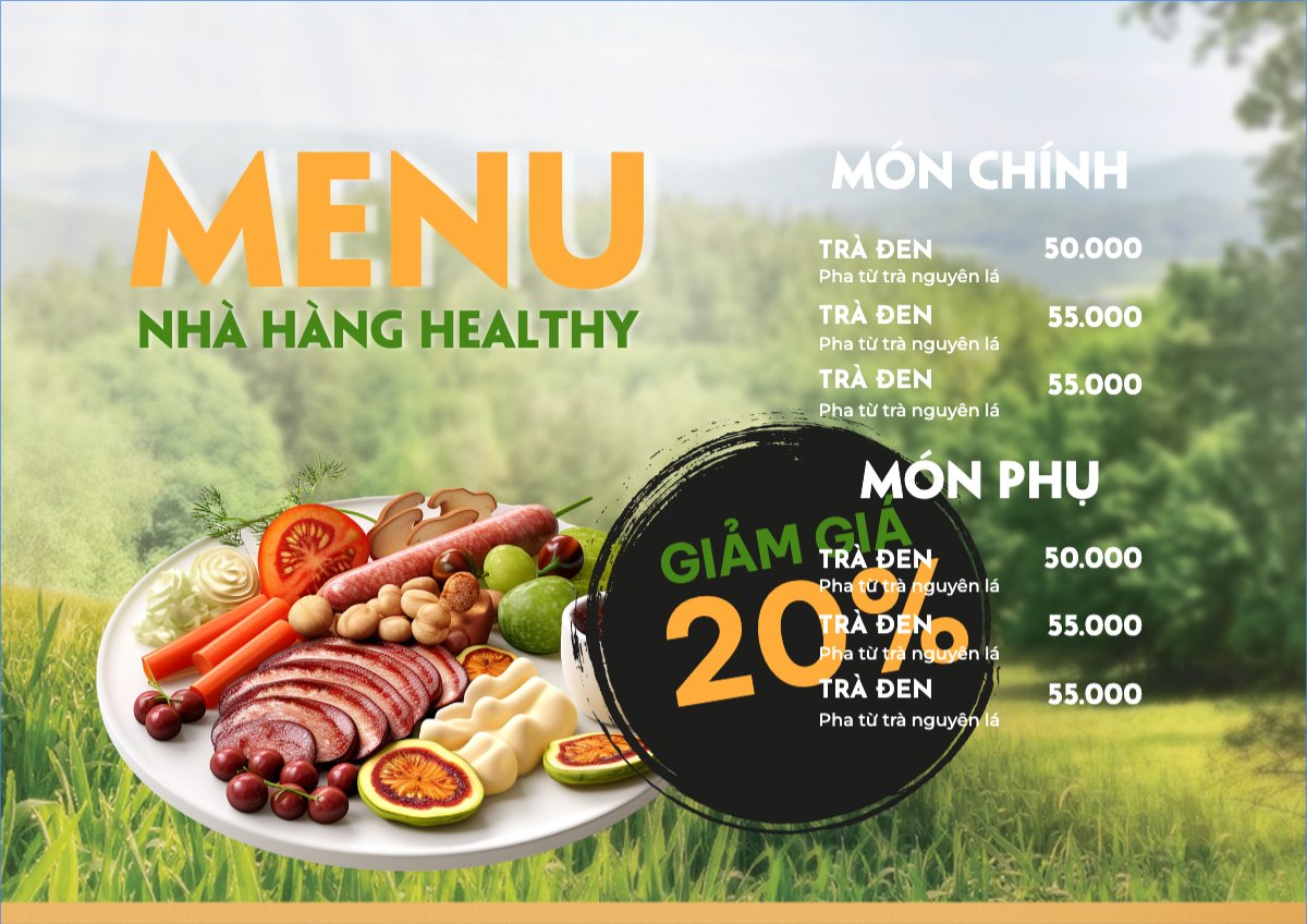 Mẫu Menu tờ rời (ngang) Đồ ăn, food, thực phẩm, ẩm thực, món ăn, F&B, nhà hàng, thức ăn — LayerPic