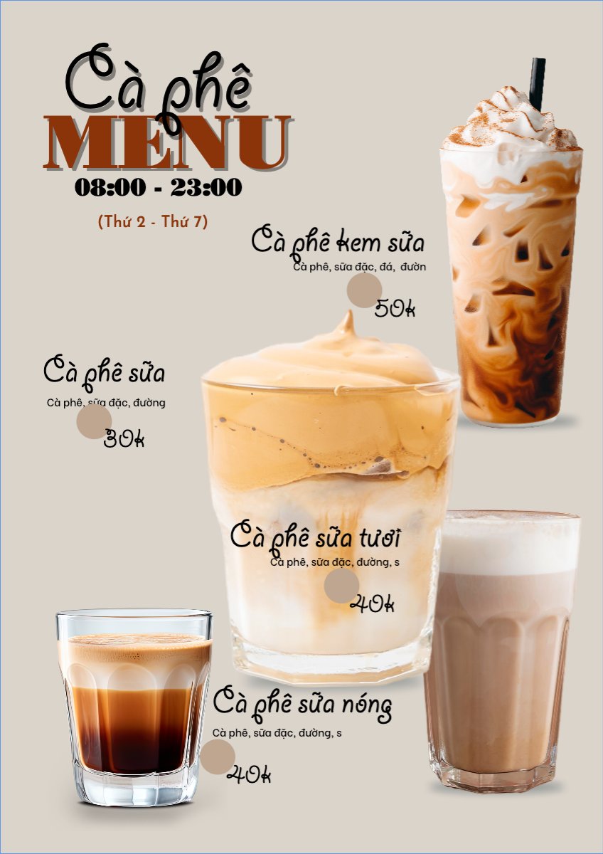 Mẫu Menu tờ rời (dọc) Nước uống, juice, giải khát, F&B, drink, coffee, cà phê — LayerPic