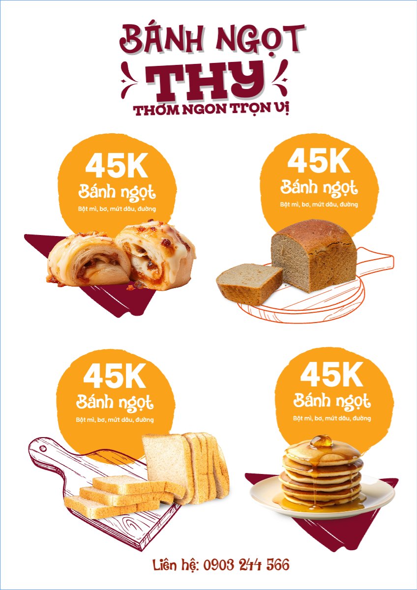 Mẫu Menu tờ rời (dọc) Đồ ăn, food, thực phẩm, ẩm thực, món ăn, F&B, nhà hàng, thức ăn, bánh mì, bakery — LayerPic