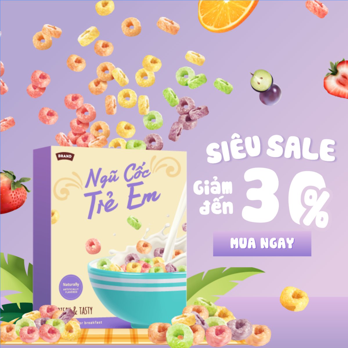 Mẫu Bài post MXH vuông Em bé, baby, trẻ em, kids, ngũ cốc, cereal, đồ ăn, food, thực phẩm, ẩm thực, món ăn, F&B, thức ăn — LayerPic