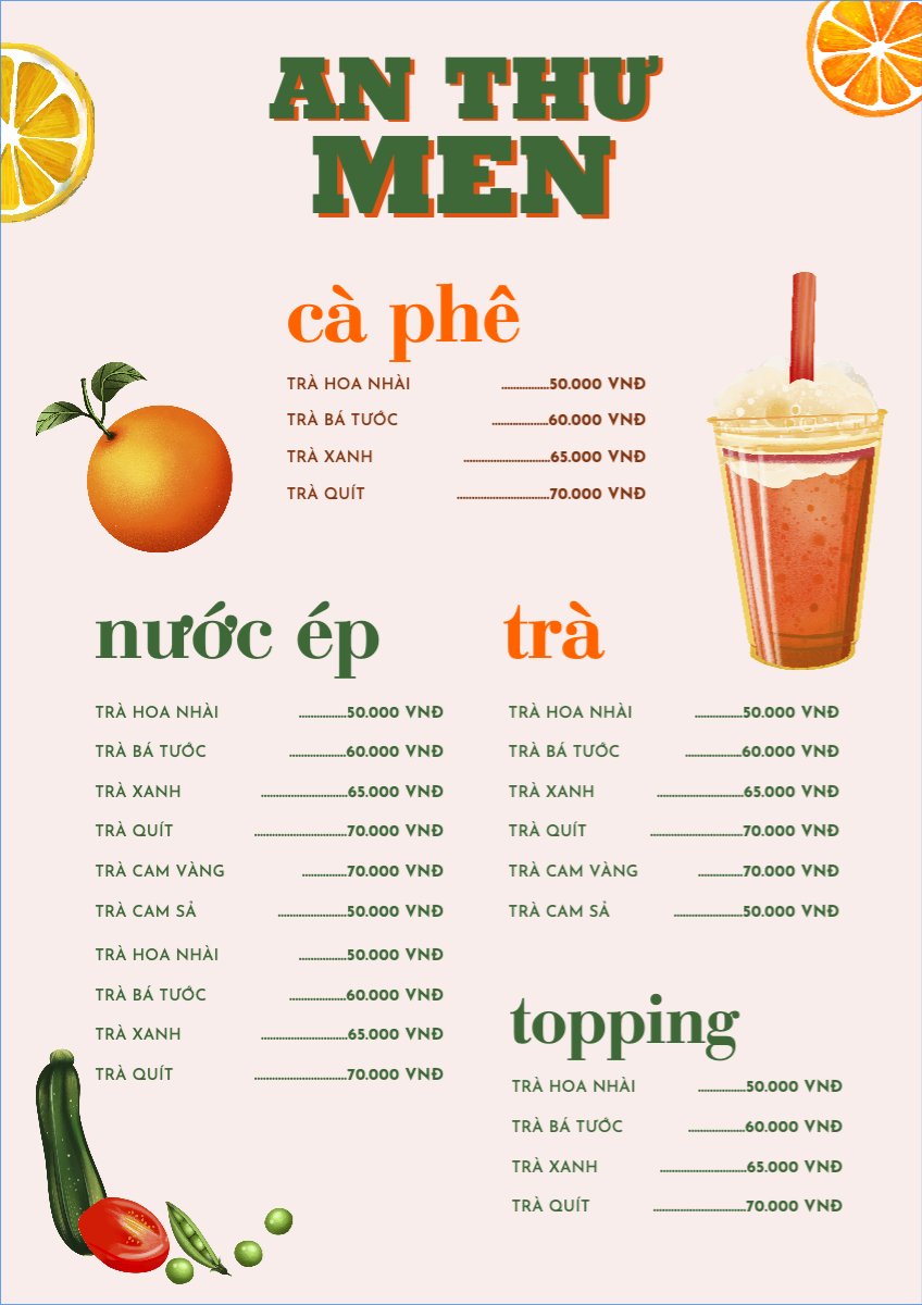 Mẫu Menu tờ rời (dọc) Nước uống, juice, giải khát, F&B, drink, nước ép — LayerPic